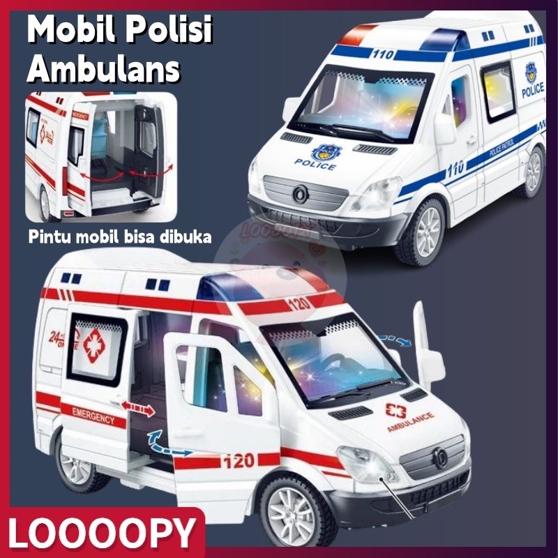 LOOOOPY Mainan Ambulans Seluruh Mobil Pintu Bisa Terbuka Dan Dengan Musik/Ambulans Mainan /Mobil Pol