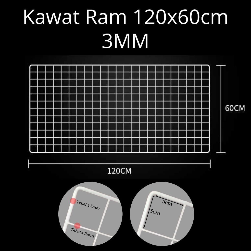 Kawat Ram 120x60 Cm 3mm Rak Display Aksesoris HP - Rak Gantung Putih