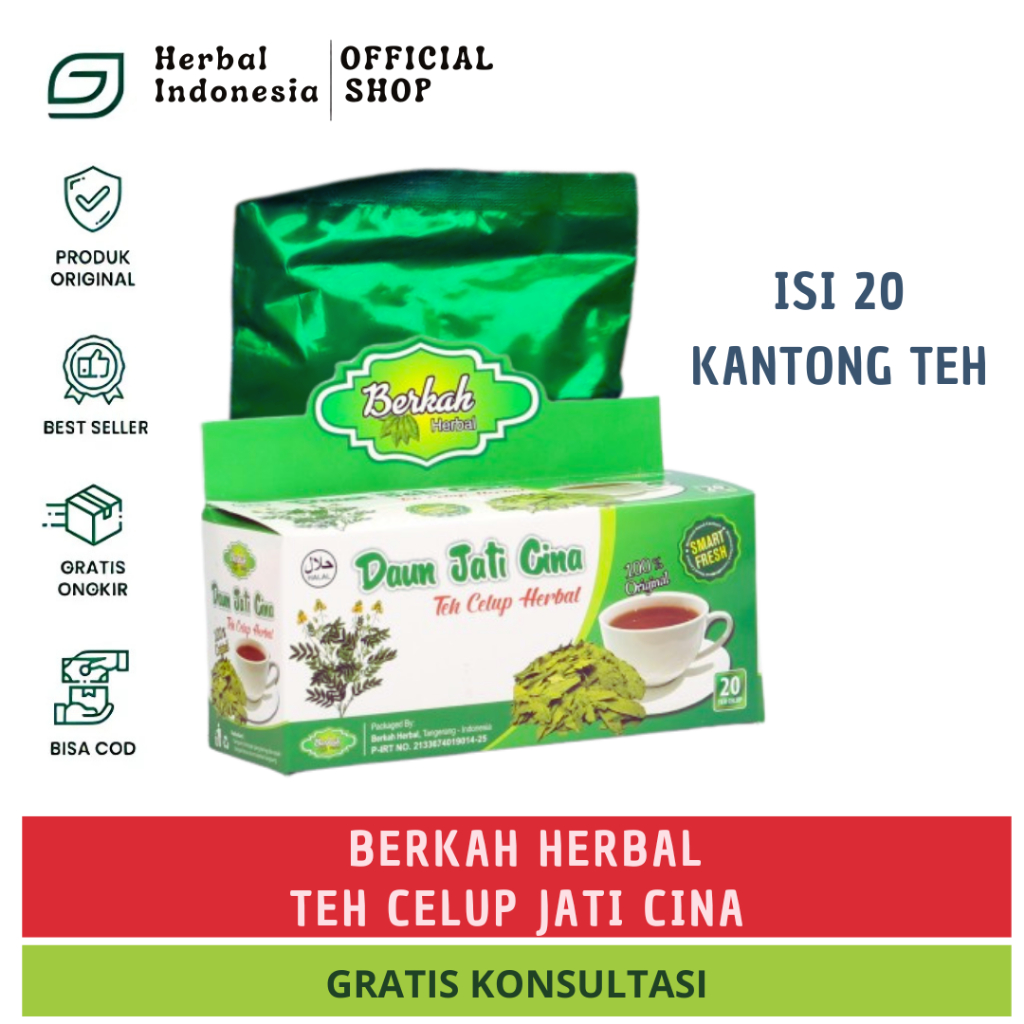 

Teh CELUP Jati Cina BERKAH HERBAL TEH PELANGSING | Teh Celup Herbal Daun Jati Cina Berkah isi 20 Bag