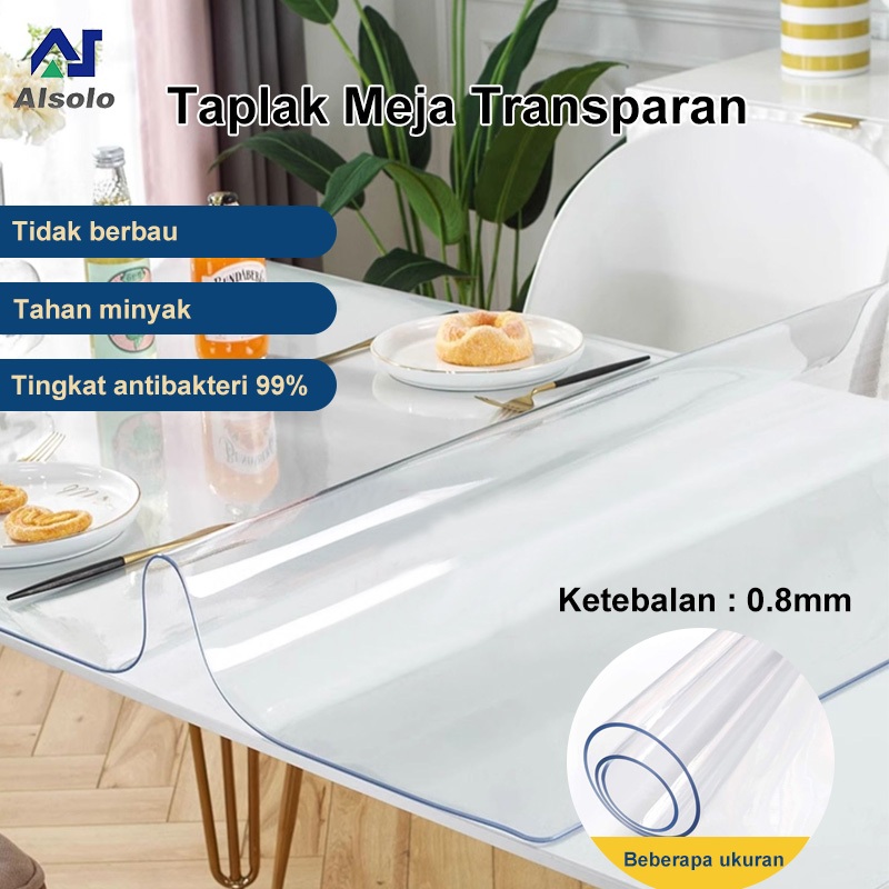 Alsolo Plastik Mika Transparan/berkualitas tebal 0.8mm Taplak Meja Transparan/Taplak meja makan