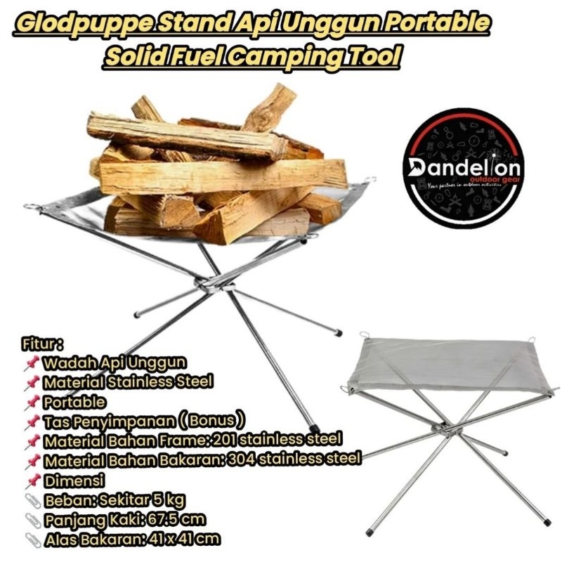 Glodpuppe Stand Api Unggun Portable
