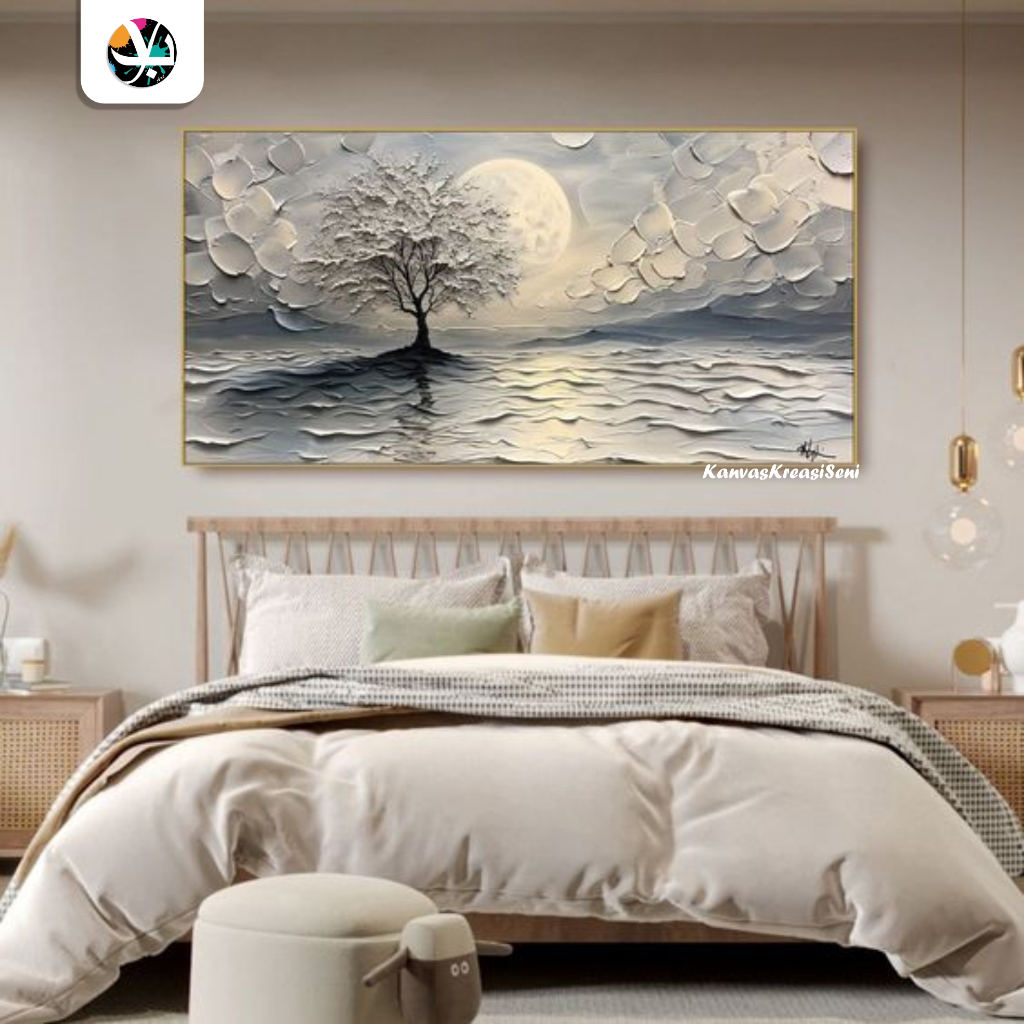 lukisan pohon timbul - lukisan kanvas - lukisan timbul siap pajang