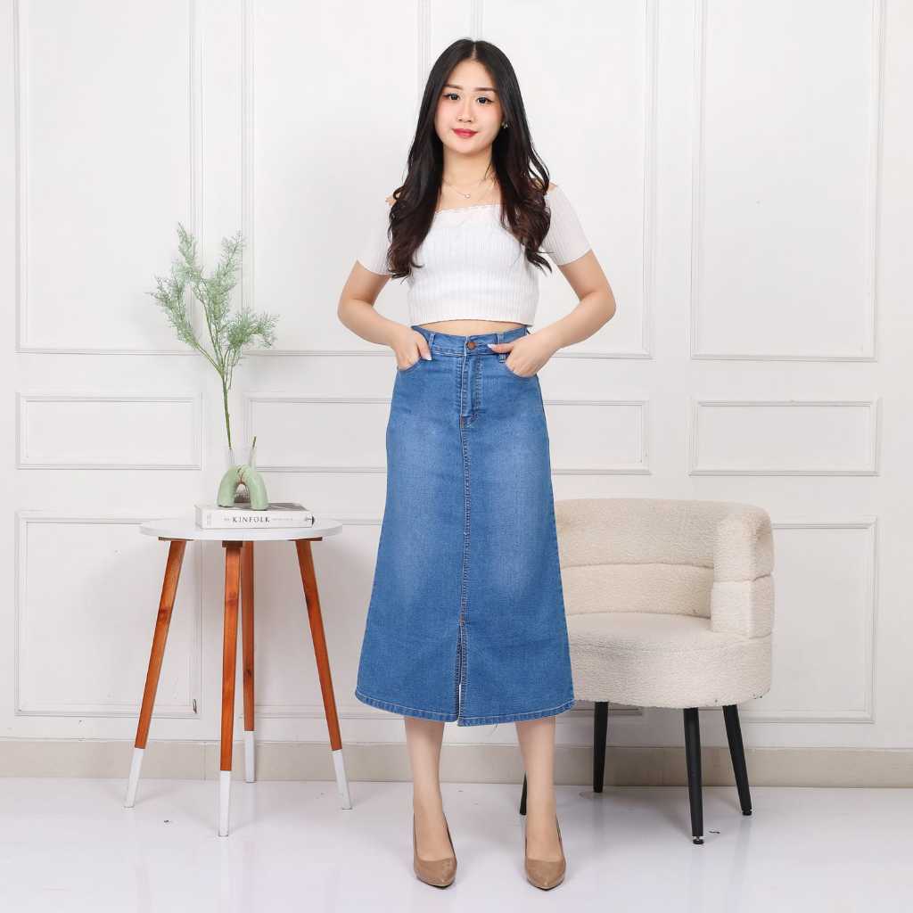 COSMOPOLITE - Highwaist Rok 7/9 Jeans Wanita 3 Warna Strech