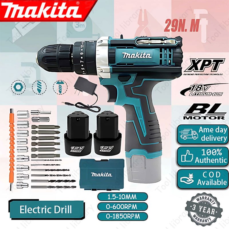 Makita 12V Cordless Drill Portable Electric Drill Power Tool Set Cordless Electric Drill Set Heavy D