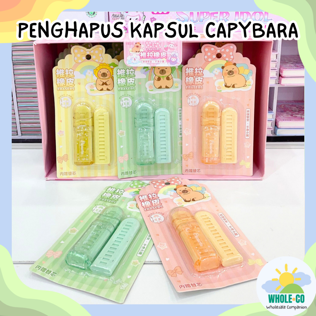 

Penghapus Kapsul Lonjong Capybara Premium Mekanik Panjang bentuk Tabung Kapibara Lucu Unik Imut Termurah Grosir Cod