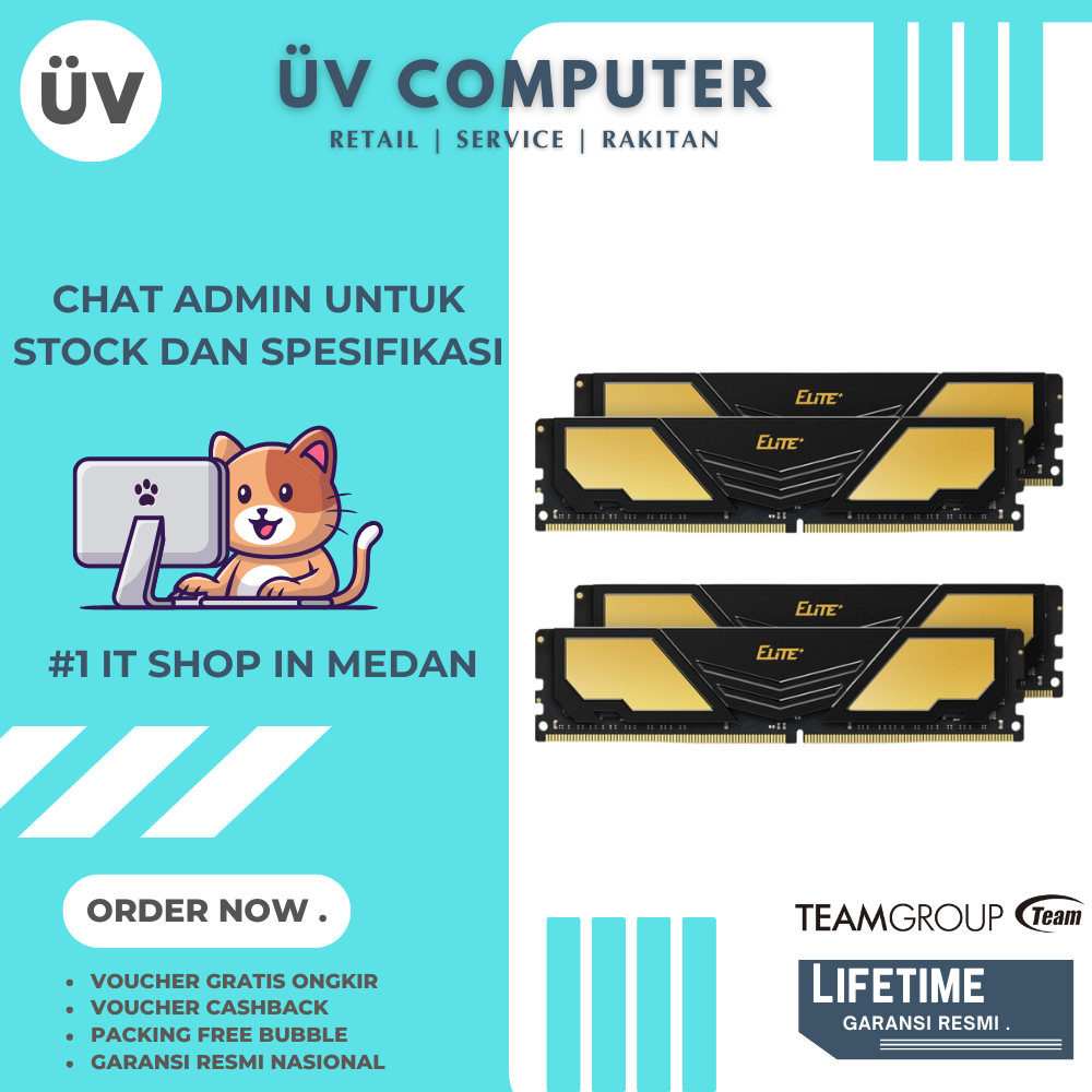 RAM DDR4 TeamGroup Team Group Elite Plus Memory DDR4 Black Hitam 2x8GB (16GB) 3200MHz 3200 MHz bkn 2