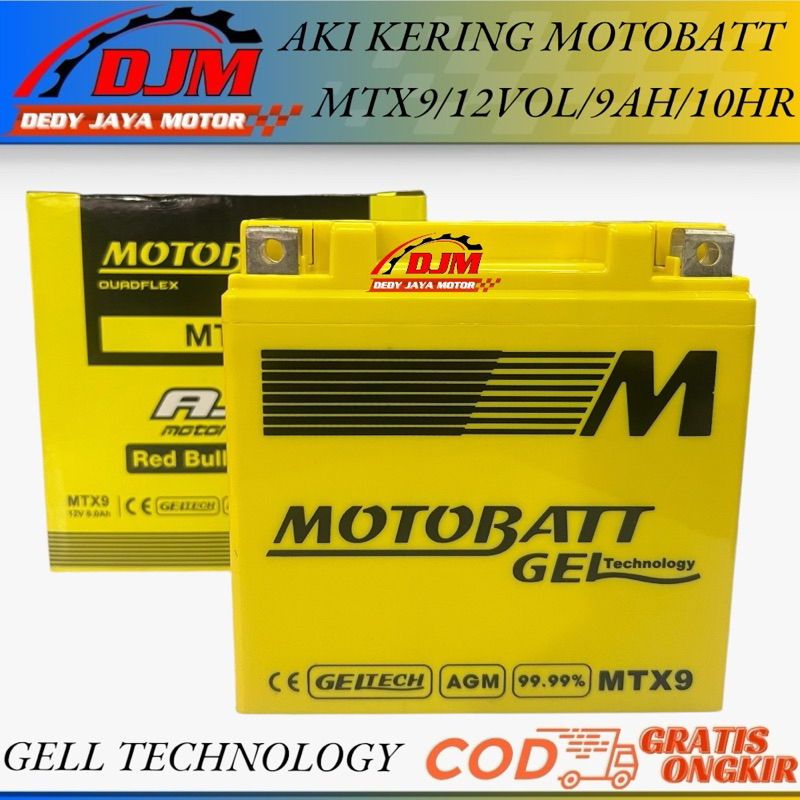 Aki Kering Motobatt Gel MTX9 12Vol-9AH/10HR Thunder 125 Thunder 250 Bajaj Pulsar 180,200NS TVS Origi