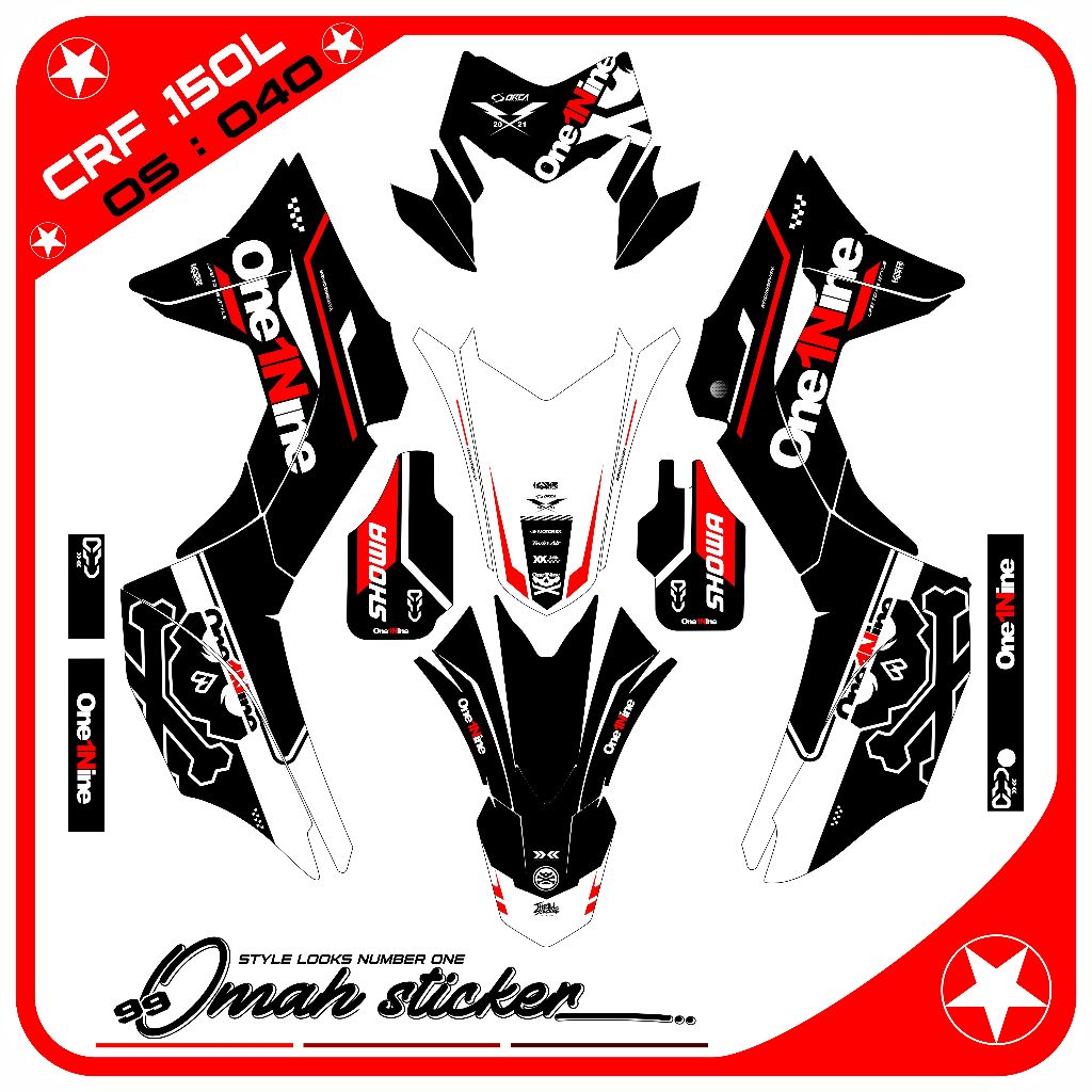 decal crf 150 l full body-decal crf custom-decal crf 150 l full body hitam motif One1Nine