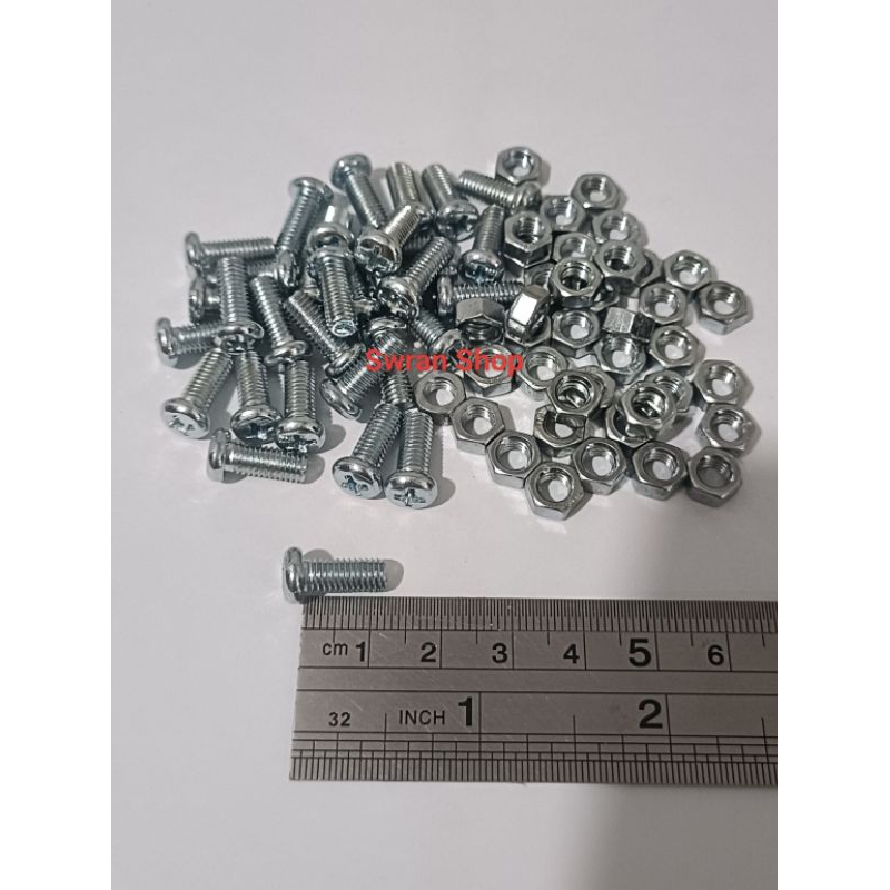 Baut 8/5mm Obeng 5 x 1.2cm  + Mur (Paket 100pcs)
