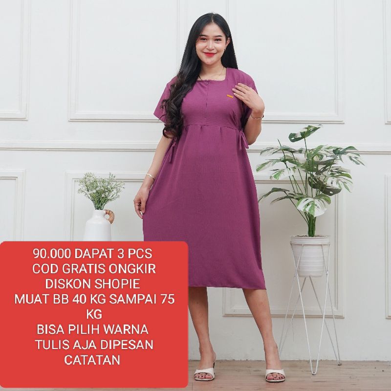 paket hemat 100 dapat 3 pcs daster Adira bahan Crinkle Airflow Polos tali samping 4