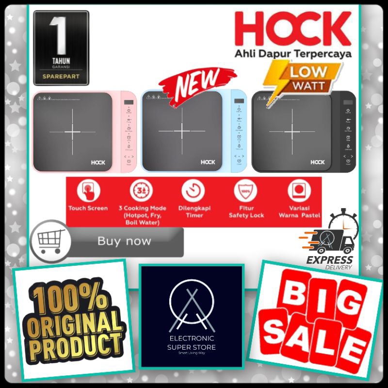 Hock HI-107 Kompor Induksi Portabel 1 Zona 220V 342mm Biru/Pink/Hitam