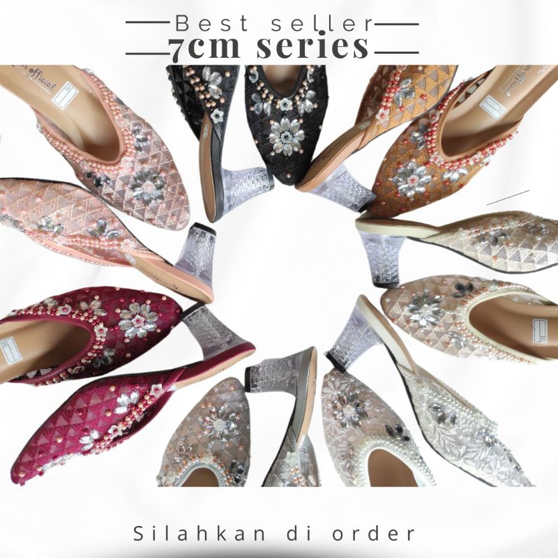 TERMURAH!! wedding SERIES HEELS kaca 7cm Ready sendal hak payet gold choco weding series / WEDDING S