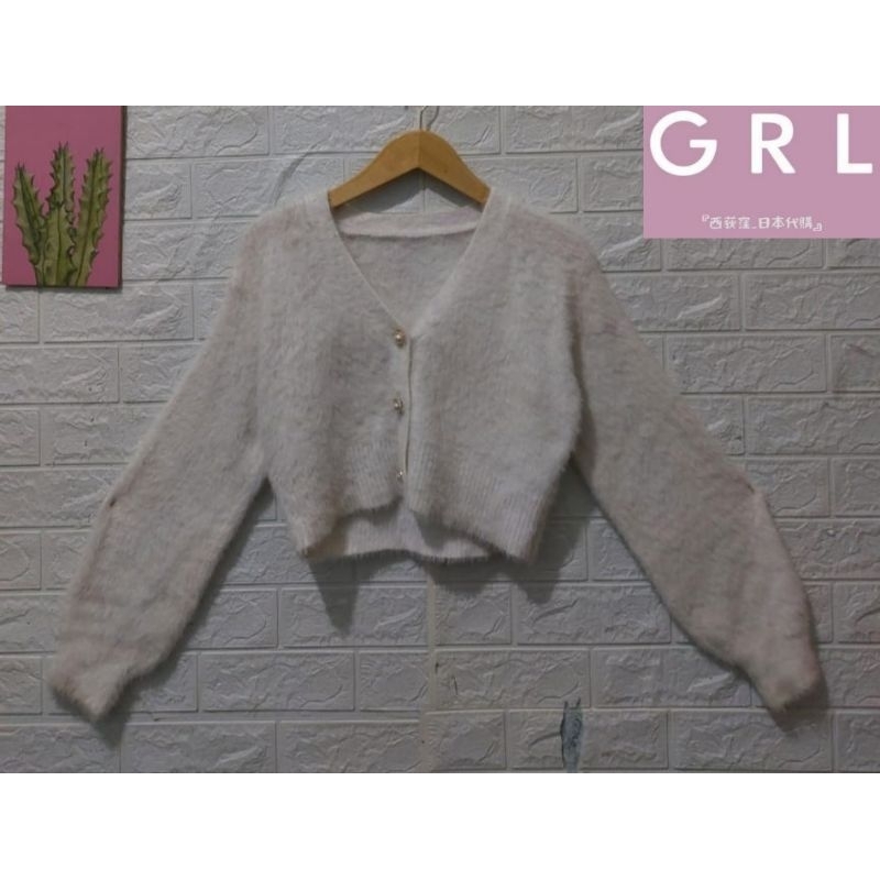 P❤️ Cardigan Fuzzy Lengan Balon Premium Branded GRL