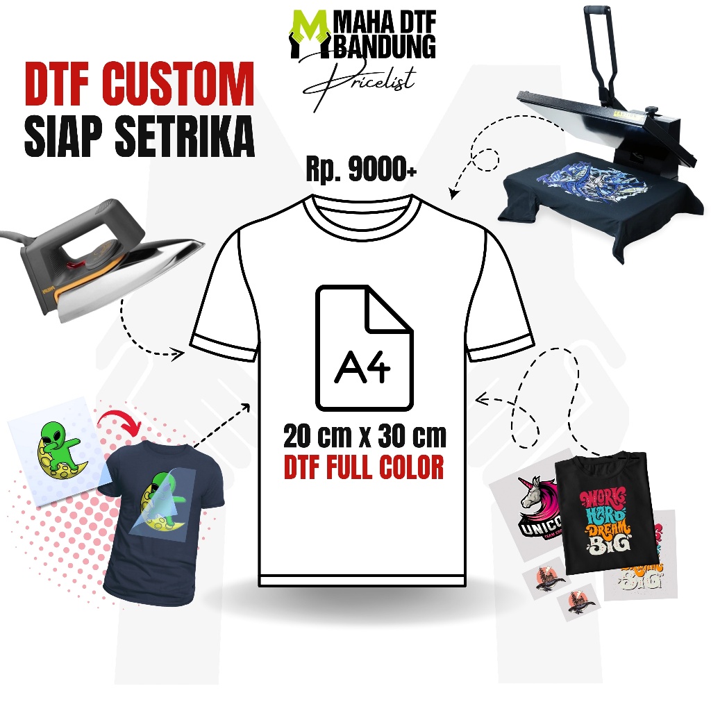 Custom DTF Sablon A4 Satuan Sablon Sticker Custom Sablon Kaos Sablon Setrika