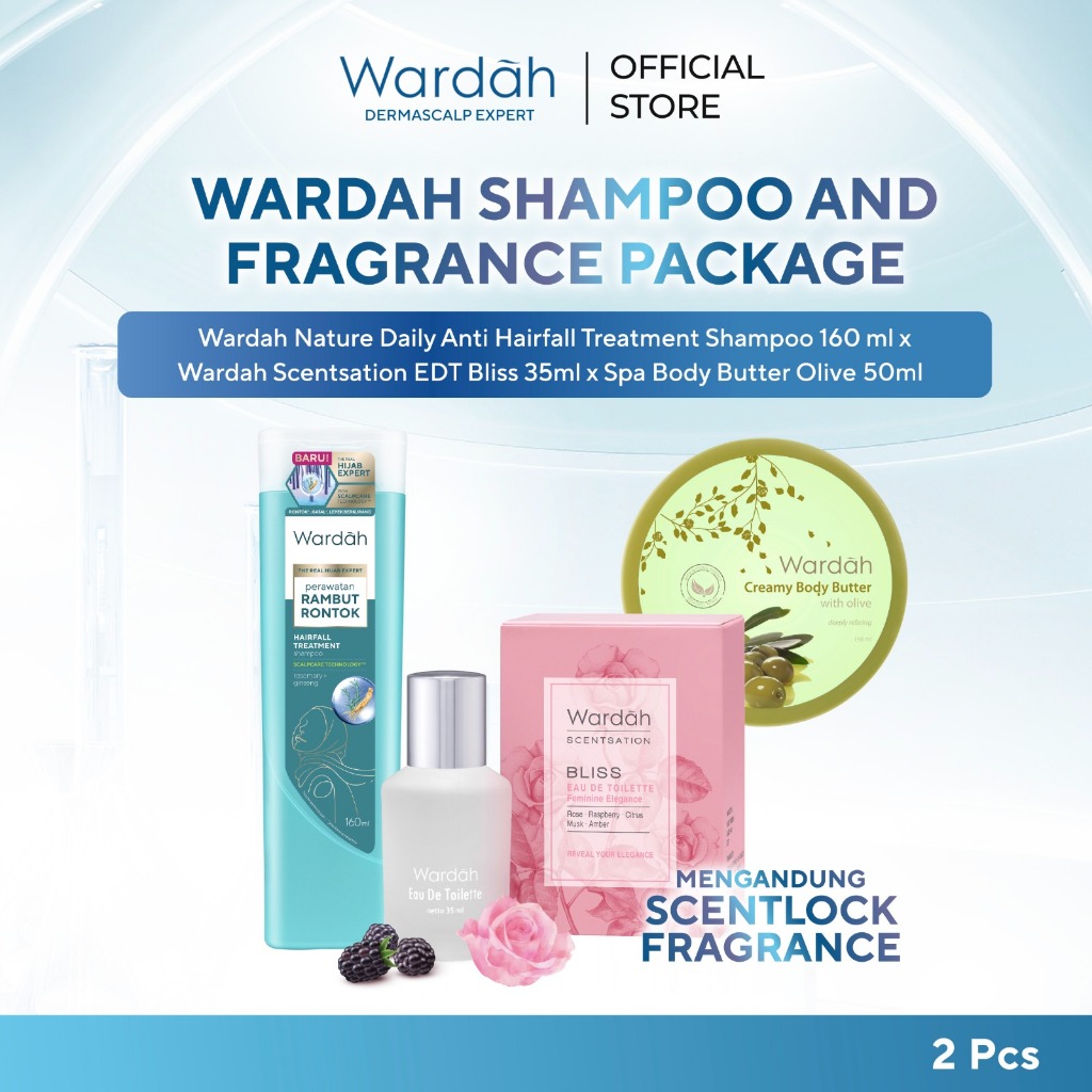 Wardah Paket Scentsation Eau de Toilette 35 ml + Spa Body Butter 50 ml +Hairfall Shampoo 160 ml