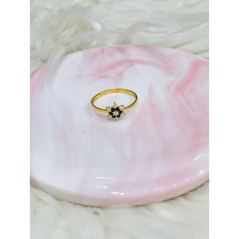 cincin bunga permata hitam putih uk 13 stngah emas asli kadar 700