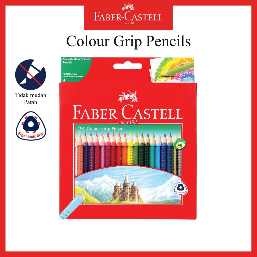 

KODE E77B Pensil Warna Faber Castell Grip 24 Warna Colour Grip Pencils 24
