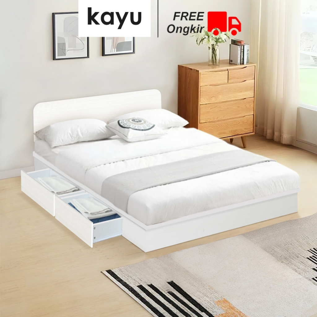 KAYU Iowa 180 - Ranjang Dipan Kayu Rangka Tempat Tidur Divan Putih Modern Minimalis
