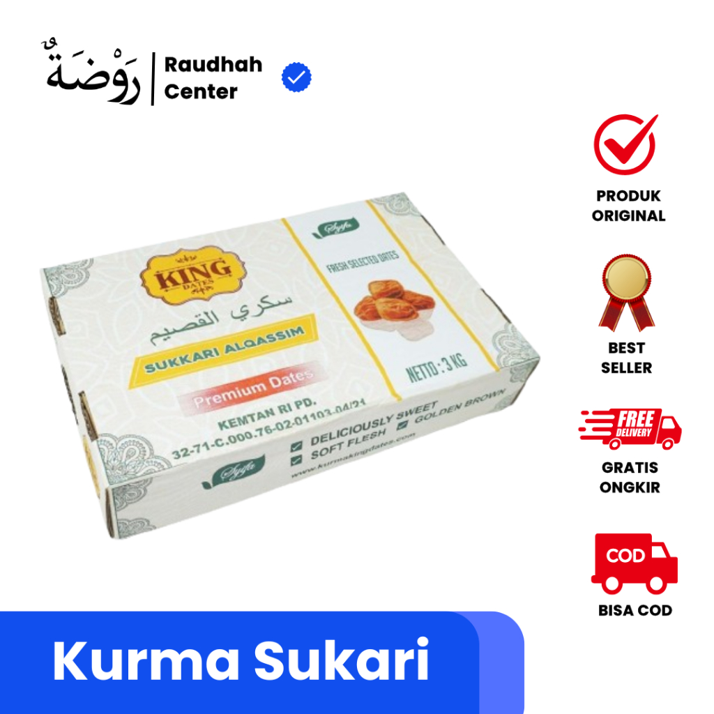 

Kurma Sukari Basah King Dates 3 kg / Kurma Sukkari Premium Lembut Kemasan Box