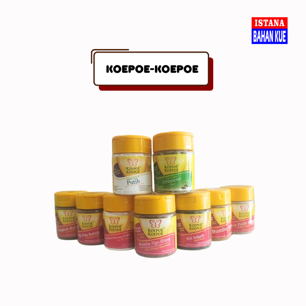 

Koepoe koepoe bumbu bubuk lengkap | kunyit bubuk| oregano | spekoek | baking powder | natrium bezoat | soda kue | CMC | citroen zuur | opaque putih | ngo hiang | bawang putih | cengkeh | biji pala | lada putih | biji selasih