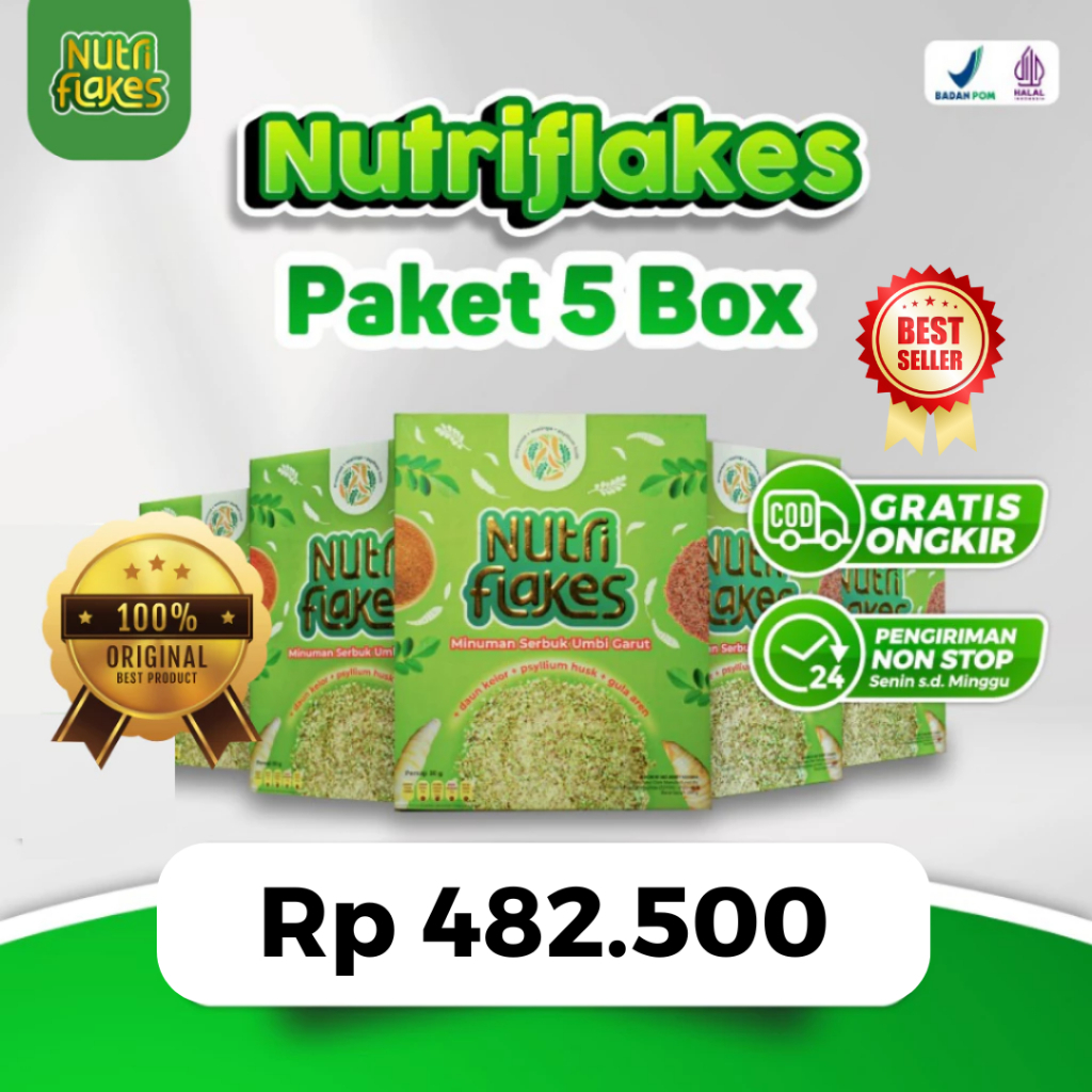 

Nutriflakes Sereal Umbi Garut Original Atasi Asam Lambung Paket 5 Box