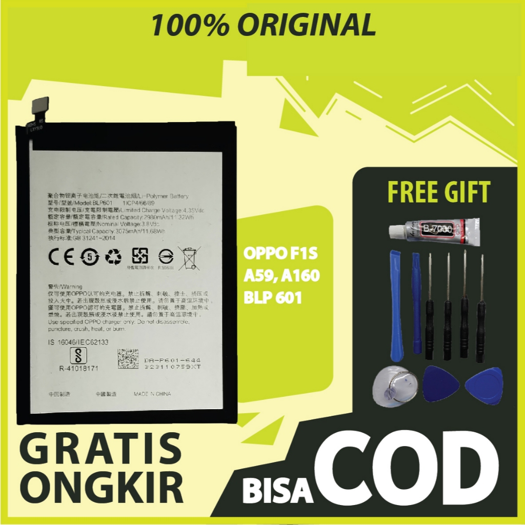 【ORIGINAL 100%】BATERAI OPPO F1S, A59, A160- BLP 601 BATERAI 100%