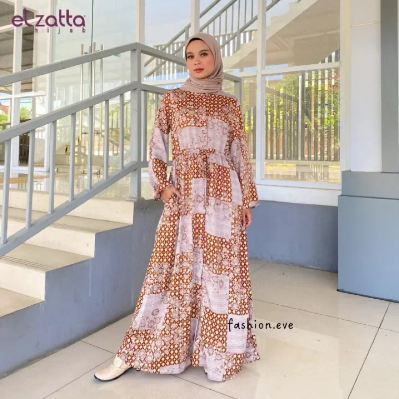 ELZATTA Gamis Mailera Leora - Fashion Wanita Muslimah - Gamis Dress Panjang Motif - Busana Formal Ba