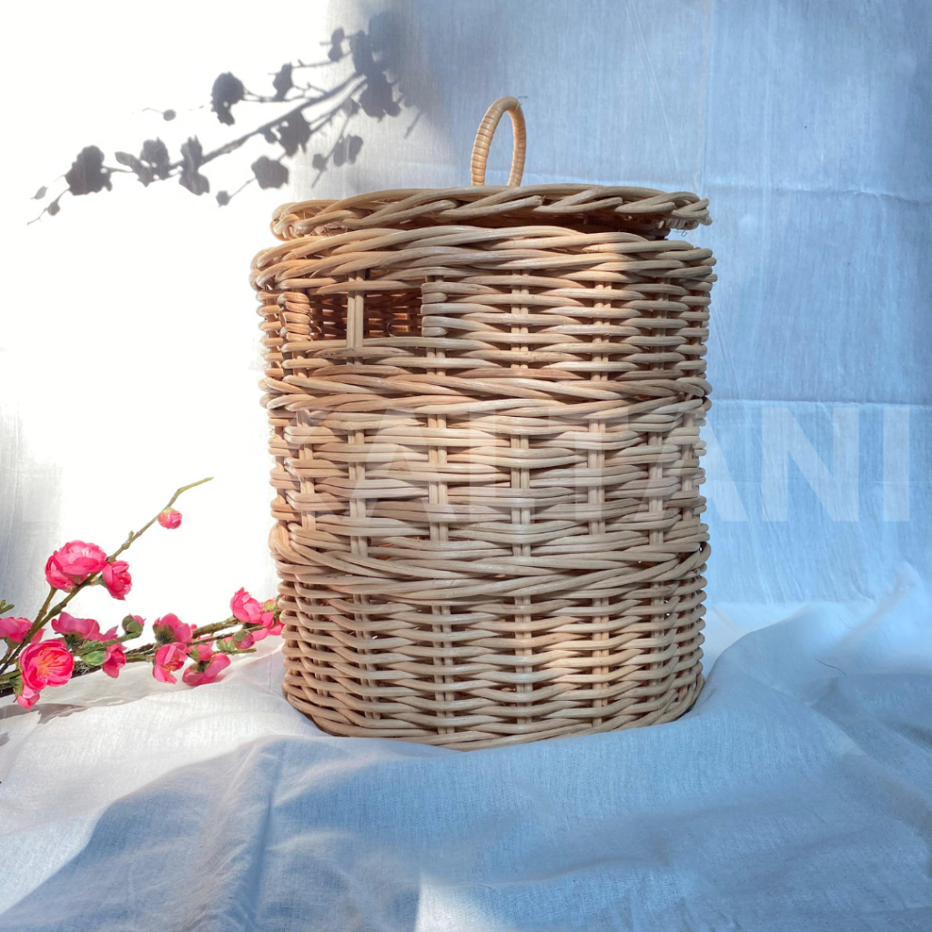 Keranjang Rotan Laundry Lingkar Mini/ Keranjang Rotan Serbaguna Bulat/ Tempat Laundry Anyaman Rotan/