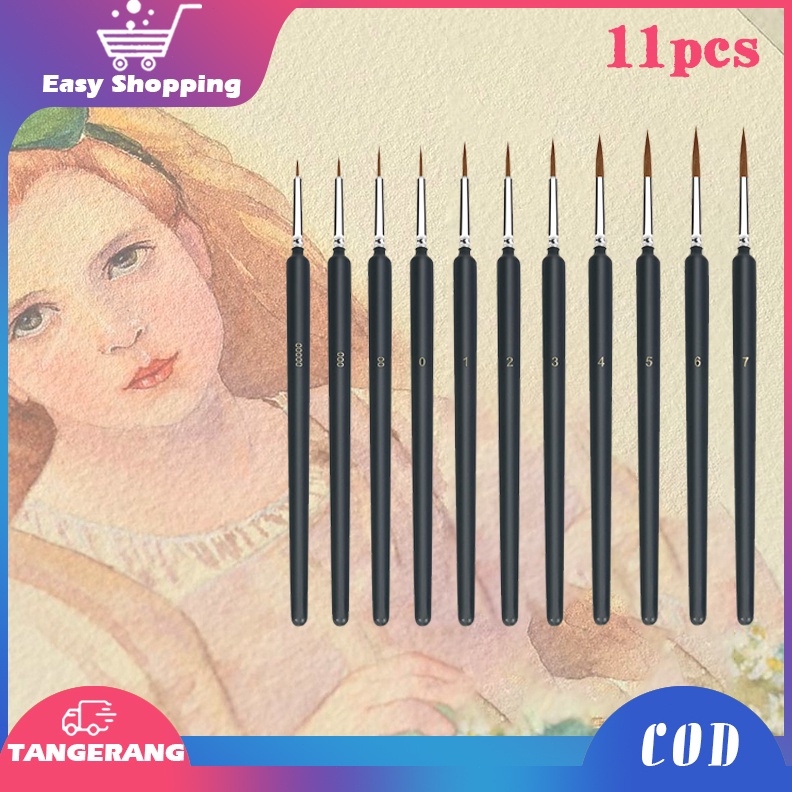 

KODE U13H 11pcs Paint Brush Set Kuas Lukis Liner Kuas Lukis Cat Air Set Tip Nylon Bulat Satuan