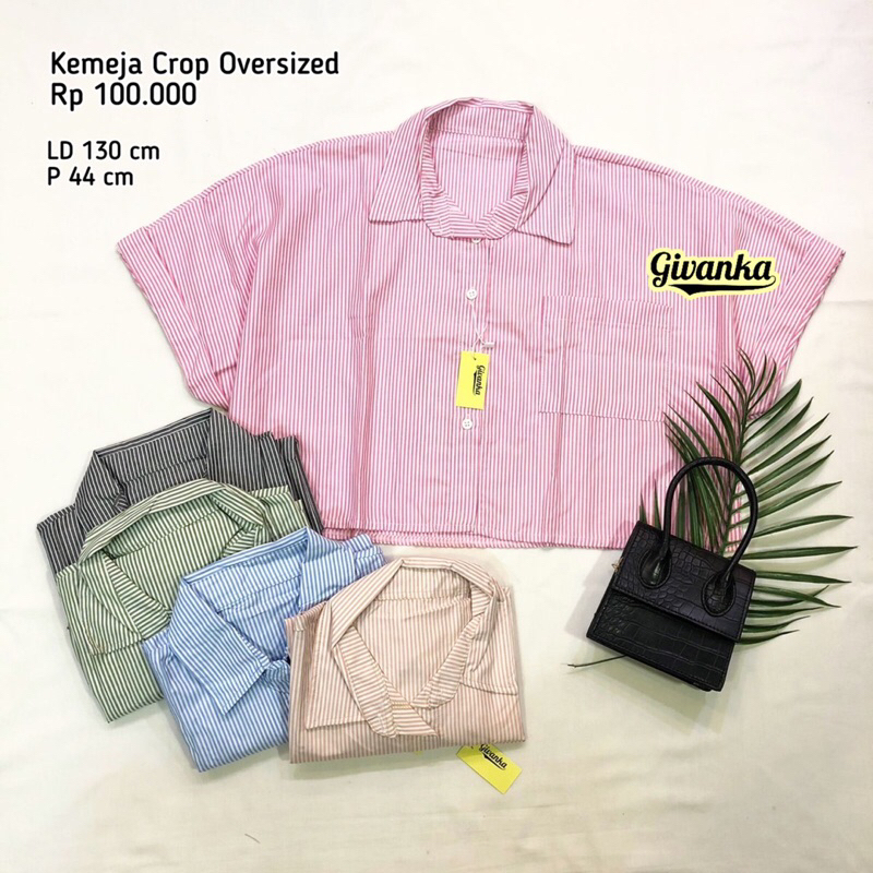 KEMEJA OVERSIZED CROPTOP GARIS-GARIS/ KEMEJA WANITA LENGAN PENDEK OVERSIZED CROP BATWING GARIS STRIP