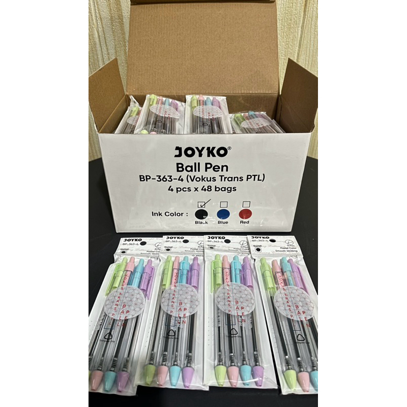 

BALL PEN PULPEN PENA JOYKO BP-363-4 SET ISI 4 PTL PASTEL TRANSPARANT 0.7 mm BOLPEN