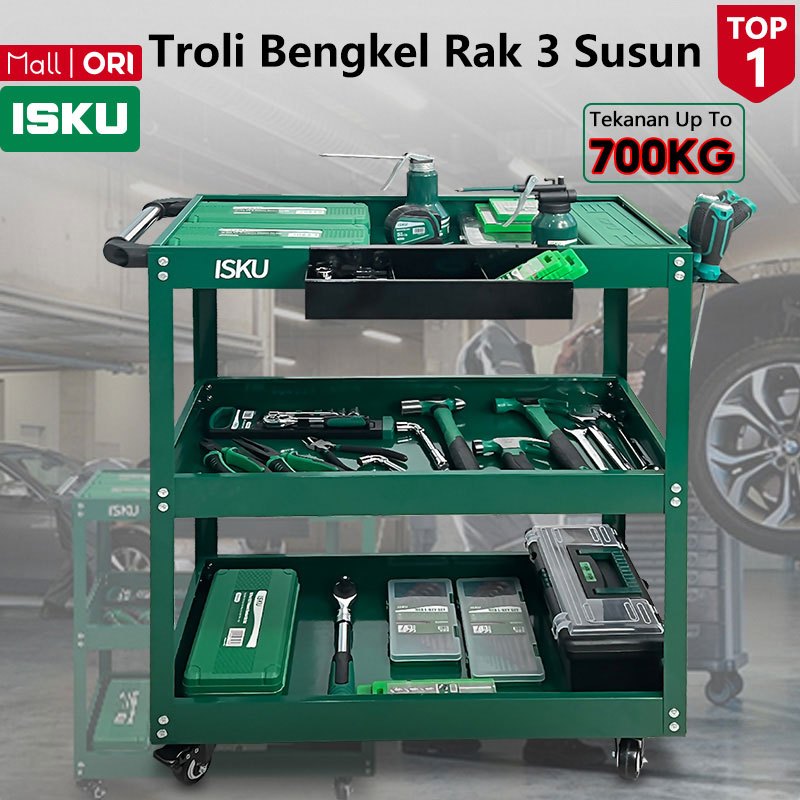 ISKU Trollies Bengkel Rak 3 Susun / Troli bengkel rak 3 susun rak