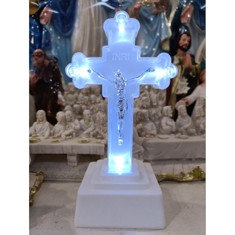 Salib Duduk Lampu Elektrik 18cm  M19/8 (7707) - Salib Duduk - Salib Meja - Salib Lampu - Salib Fosfo