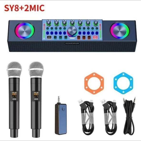 KMP - Speaker Soundcard SY8+2MIC Bluetooth All-In-One dengan Dua Mikrofon Nirkabel Speaker Eksternal