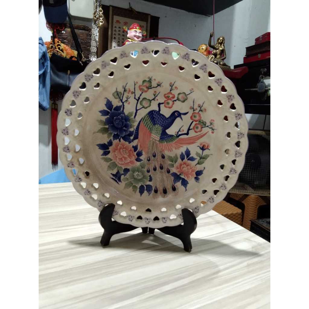 Piring Pajangan Keramik Cendrawasih Kuno Jadul Antik