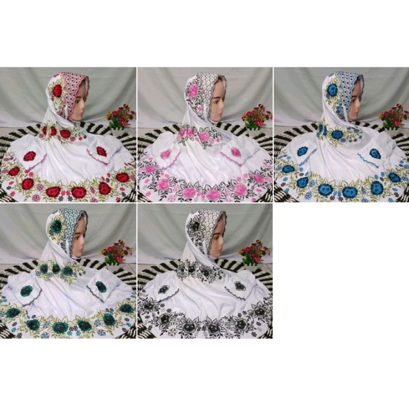 Mukena terusan/lajuran bordir bunga warna putih