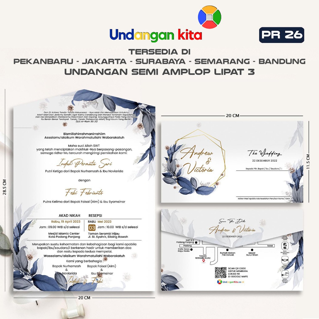 

Undangan Kita Undangan Pernikahan Jasmine Glitter Bentuk Semi Amplop Elegan Rustic