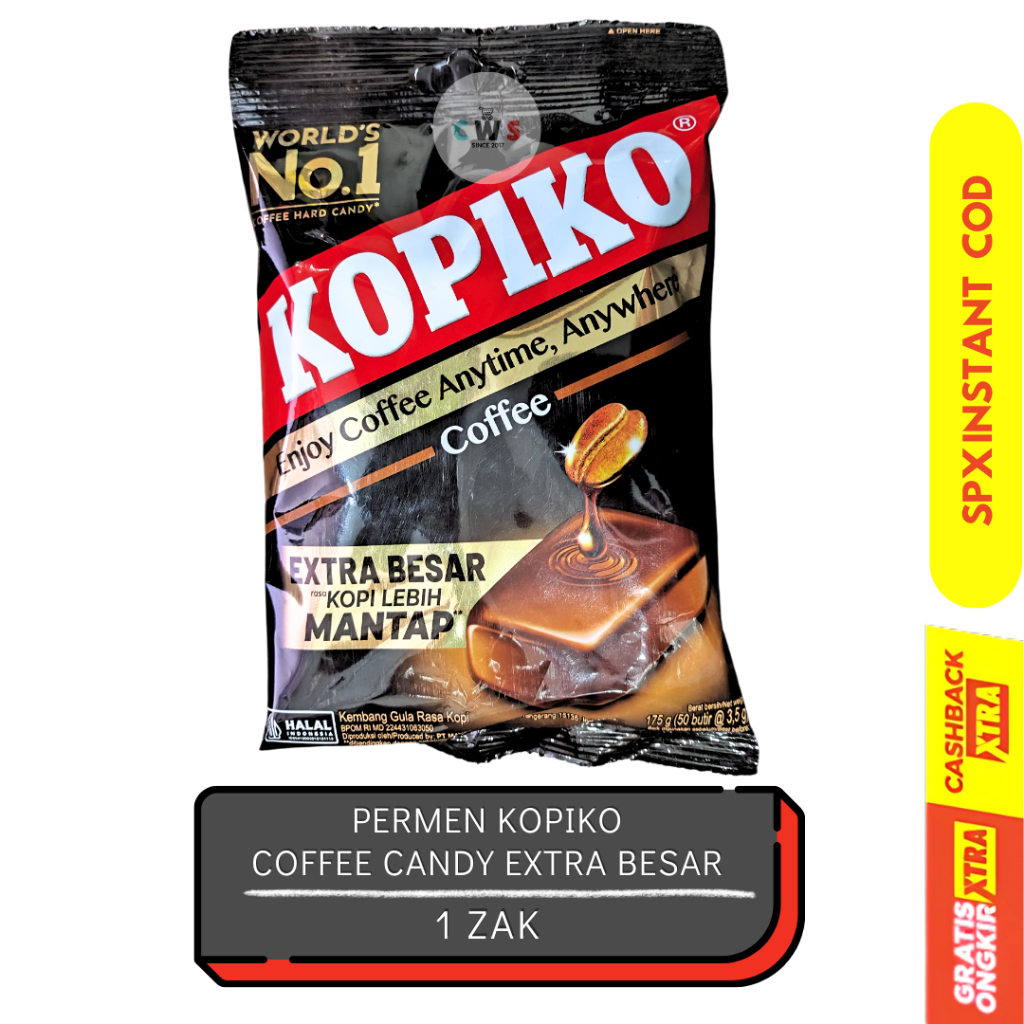 

KOPIKO Coffee Cappucino Candy Permen Kopi Extra Besar Lebih Mantap 175 gr - 1 Bungkus / 50 Butir