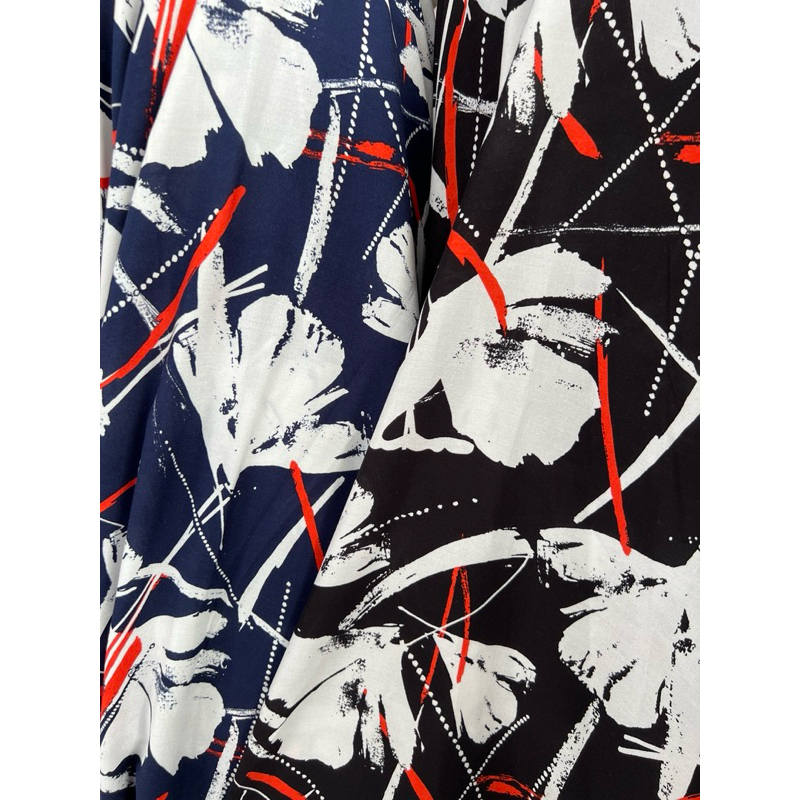 kain katun rayon viscose premium motif bunga terbaru hitam dan navy best seller