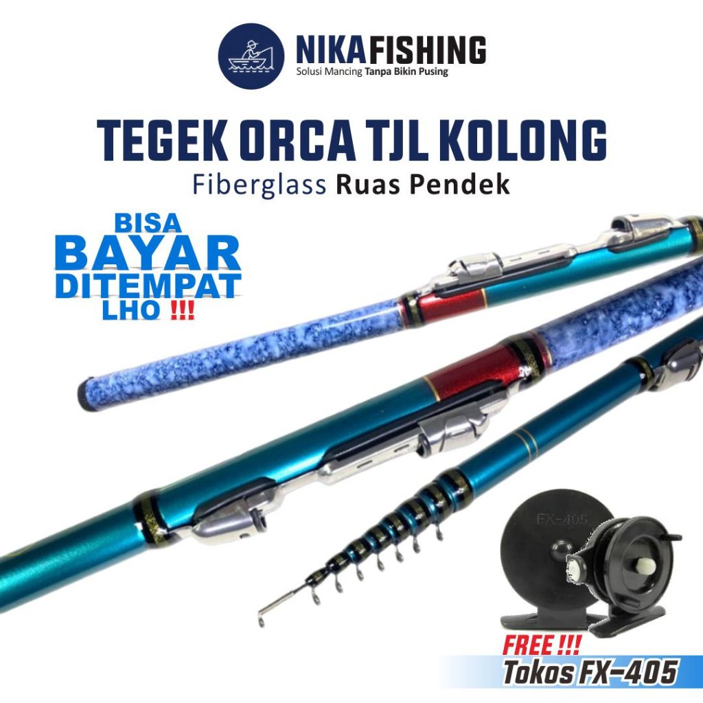 Joran Tegek Set Kolong Mentah Orca Tjl Fiber Solid Ruas Pendek Murah Bonus Reel Tokos Komplit