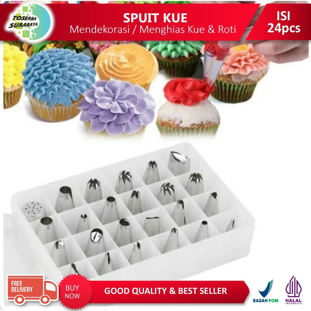 Spuit Kecil Kue Tar Set (Isi 24pcs) Bahan Stainless Steel / Spuit Piping Dekorasi Cake / Spuit Mika