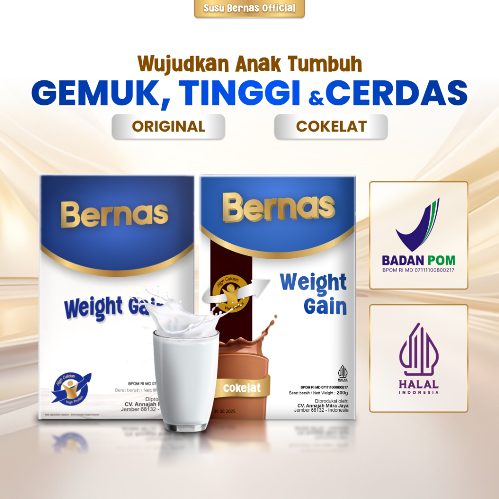 

BERNAS - Susu Gemuk Anak | Susu Penambah Nafsu Makan Dan Berat Badan Anak 2 Tahun Sampai Remaja | Tinggi Kalsium dan Protein