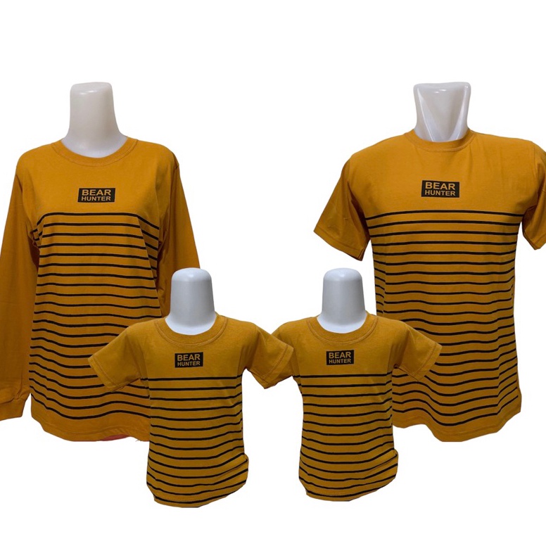 KODE K85V Kaos Couple Keluarga stripe garis kuning mustard atasan casual pasangan dewasa anak peremp