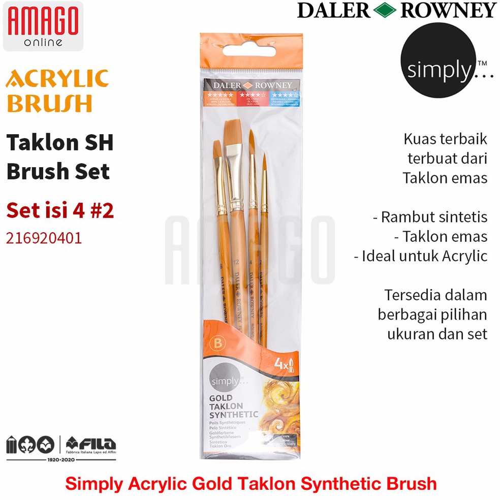 

KODE F82Y DALERROWNEY Simply Acrylic Gold Taklon Brush Set 4 pcs 2 2169241