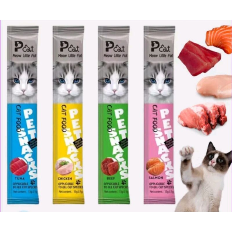 Snack kucing creamy treats/cemilan kucing/cat strip meow little fat (Pcat) 15gr