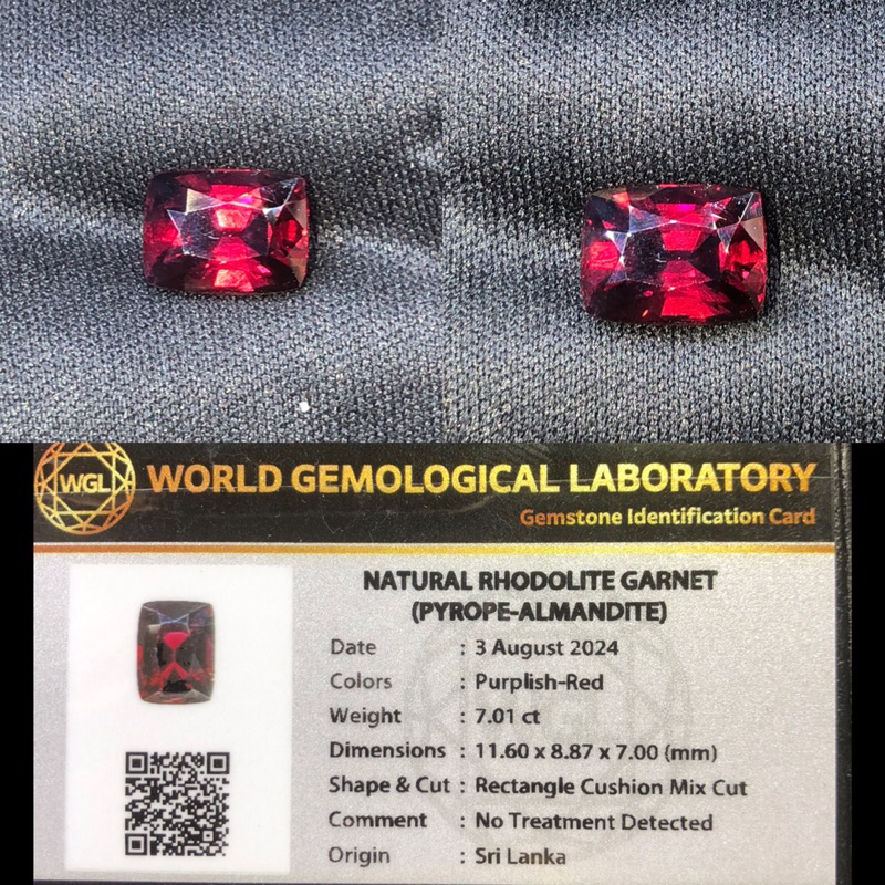 Natural Rhodolite Garnet (Pyrope-Almandite) 7.01 ct Srilanka Memo WGL