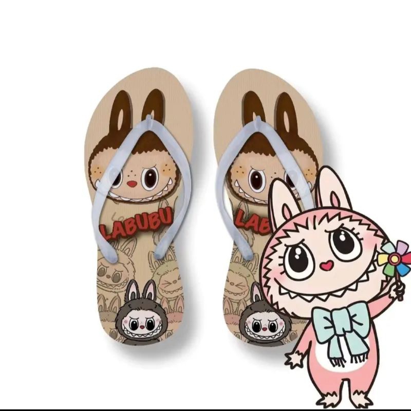 Sandal jepit Wanita Labubu Cute Viral tali jelly Bening