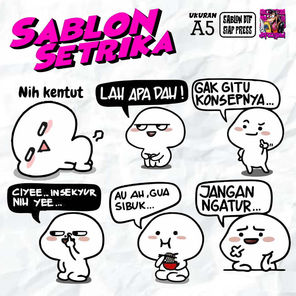 

STIKER DTF SABLON SETRIKA TEMA pentol line sticker s2 KEREN TERBARU QUOTE PRINTING, SABLON PRINTING KING DTF INDONESIA