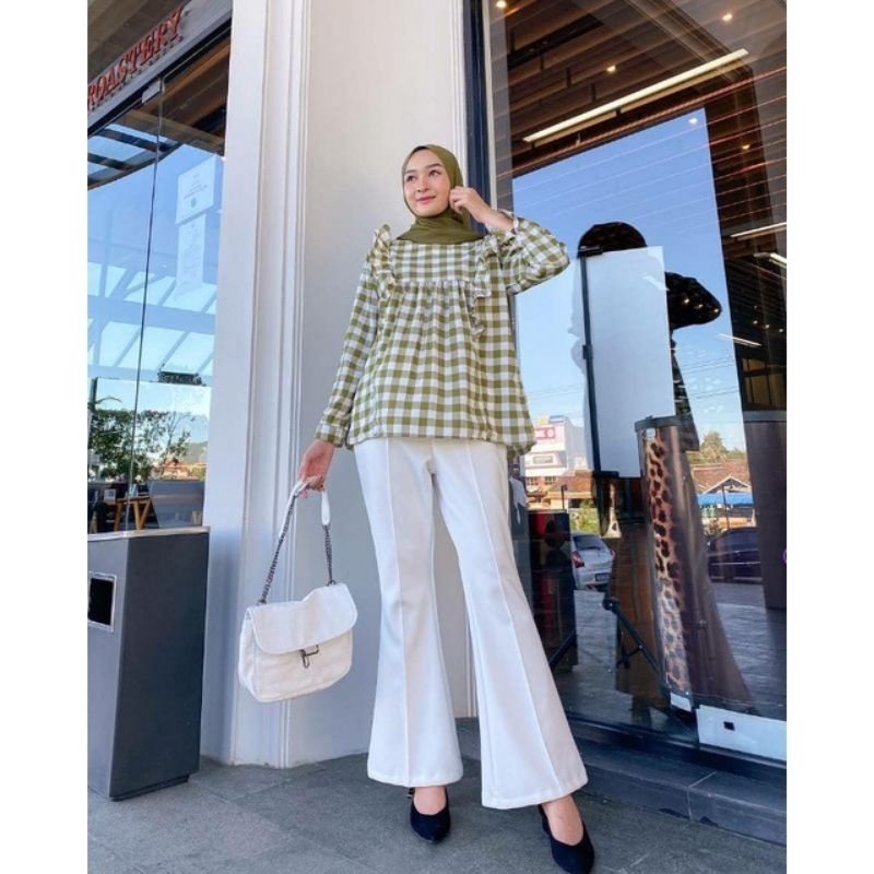 Celana Cutbray wanita panjang Model jahitan Cubit Bahan Kain scuba