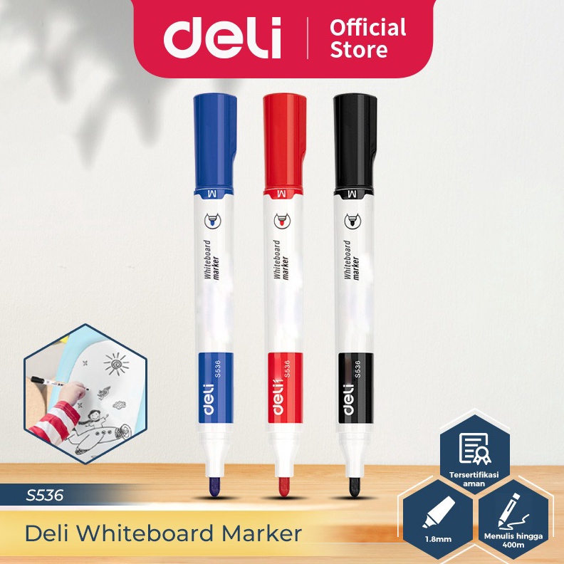 

ART M5N4 Deli Whiteboard Marker Spidol Papan Tulis Bisa Dihapus Isi 1 pcs HitamBiruMerah S5361PCS